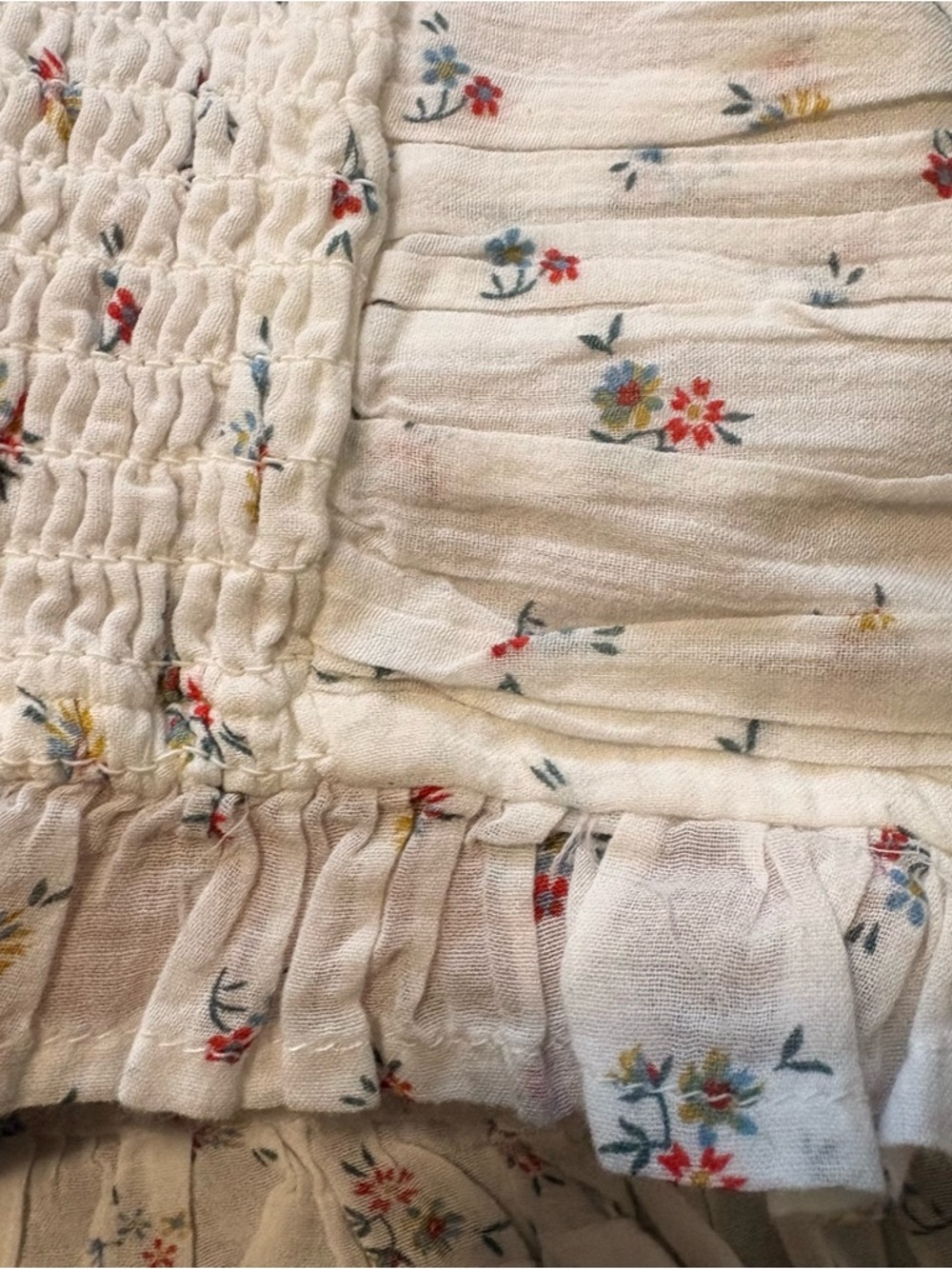 American Eagle Outfitters Cotton White Floral Ruched Halter Crop Top - Picture 4 of 4